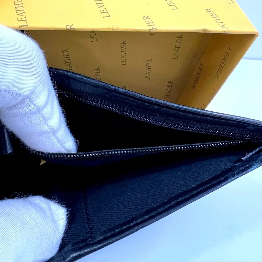 ⭐️STONE MOUNTAIN💯MENS BLACK LEATHER WALLET W/RFID PROTECTION, INTERIOR ZIPPER